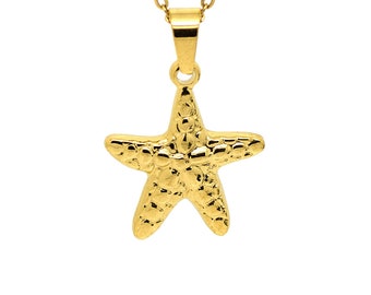 Gold Starfish Necklace, Sea Star Pendant, Beach Jewelry