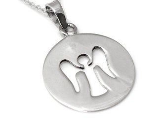 Silver Angel Silhouette Necklace, 925 Sterling Flat Cutout Jewelry, Confirmation Pendant