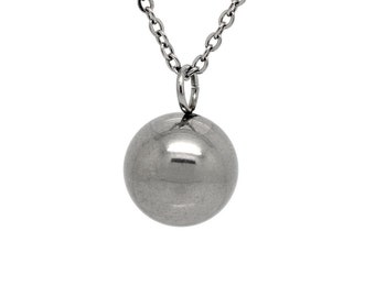 Steel Wrecking Ball Necklace, Stainless Cannonball Sphere Pendant, Modern Jewelry