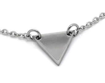 Small Triangle Necklace in Stainless Steel, Choker Style Silver Minimalist Jewelry, Geometric Charm