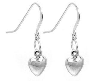 Sterling Silver Small Heart Earrings, Dangle 925 Sterling Jewelry