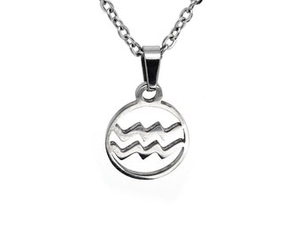 El collar portador del agua, encanto de Acuario de tono de plata, joyería de cumpleaños del zodiaco