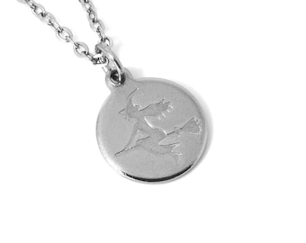 Witch Necklace, Spooky Pendant, Halloween Jewelry in Stainless Steel