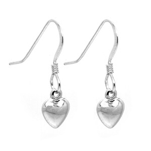 Sterling Silver Small Heart Earrings, Dangle 925 Sterling Jewelry