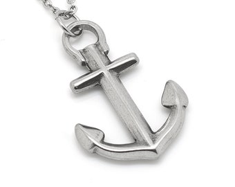 Anchor Necklace in Stainless Steel, Nautical Pendant, Navy Jewelry