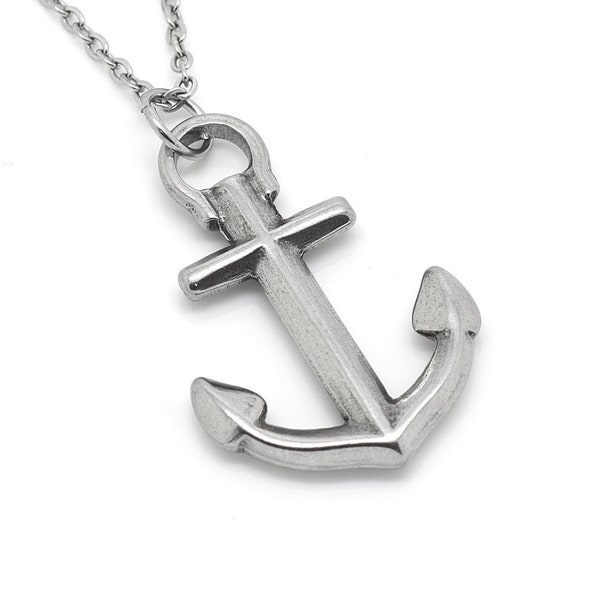 Anchor Necklace in Stainless Steel, Nautical Pendant, Navy Jewelry