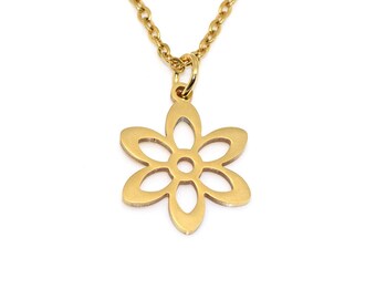 Gold Lotus Flower Necklace, Nature Jewelry in Stainless Steel