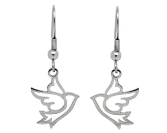 Set Di 2 Orecchini In Acciaio Inox 316L Con Uccello Colomba - Colori: Argento, Oro, Oro Rosa, Nero