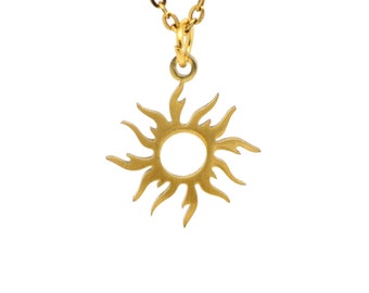 Gold Burning Sun Necklace in Stainless Steel, Celestial Jewelry