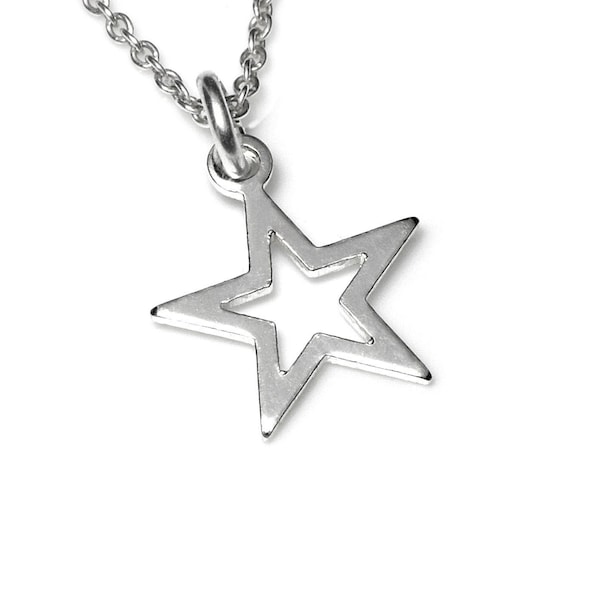 Small Sterling Silver Star Necklace, Dainty Celestial Charm Jewelry