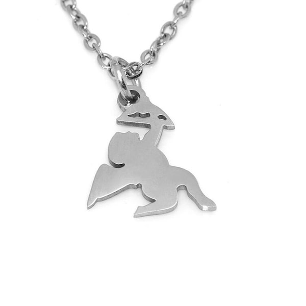 Cupid Necklace in Stainless Steel, Silver Amor Pendant, Eros Love Jewelry