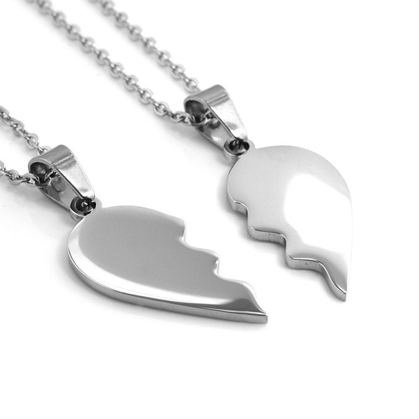 Split Steel Broken Heart Pendentif Collier, BFF Divided Bijoux, Lovers Charms