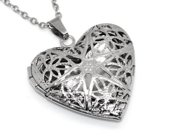 Heart Locket Necklace in Stainless Steel, See Through Photo Pendant, Love Jewelry