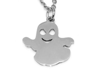 Ghost Necklace in Stainless Steel, Spooky Pendant, Halloween Jewelry