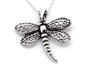 Dragonfly Pendant Necklace in 925 Sterling Silver, Animal Jewelry, Insect Charm
