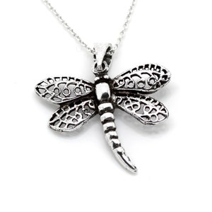 Dragonfly Pendant Necklace in 925 Sterling Silver, Animal Jewelry, Insect Charm