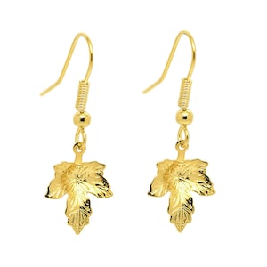 Gold Ahorn Blatt Ohrringe, Golden Forest Charms, baumeln Wald Schmuck
