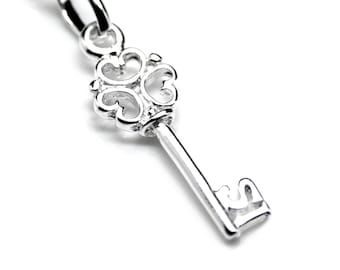 ★HARANG★ Silver Key Necklace Silver Heart Key Pendant Necklace, 925 Sterling Jewelry