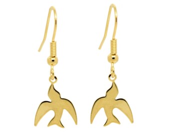 Golden Swallow Earrings, Dangle Gold Bird Charms, Animal Jewelry