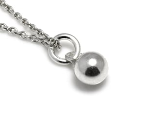 Tiny Sterling Silver Wrecking Ball Charm Necklace, Small Cannonball Sphere Pendant Jewelry