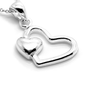 Sterling Silver Sideways Heart on Heart Pendant Necklace, Father or Mother and Child Charm, Love Jewelry,