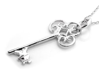 Silver Key Pendant Necklace, 925 Sterling Jewelry
