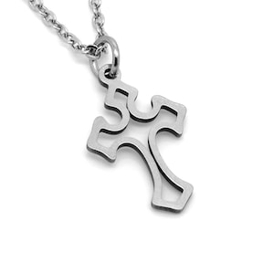 Cross Charm Necklace in Stainless Steel, Tarnish Free Confirmation Gift, Religious Pendant Jewelry