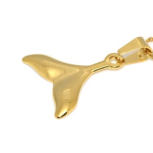 Gold Whale Tail Necklace, 1&quot; Animal Fin Pendant in Stainless Steel, Beach Jewelry