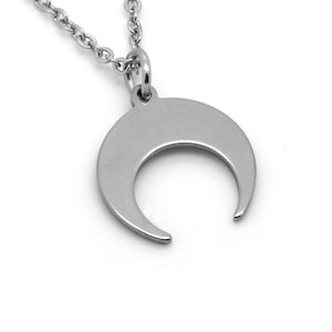 Double Horn Moon Charm Necklace in Stainless Steel, Lunar Crescent Pendant, Celestial Jewelry