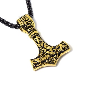 Gold Mjolnir Necklace, Hammer of Thor Pendant, Viking Jewelry in Stainless Steel