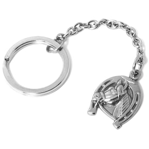 Horse with Horseshoe Keychain in Stainless Steel with 25 mm Key Ring