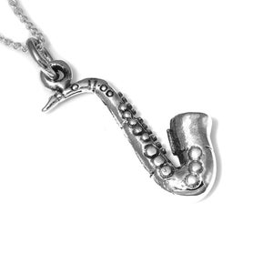 Silver Saxophone Necklace, Sterling 925 Musical Instrument Pendant, Musician Jewelry
