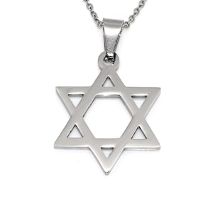 Star of David Necklace in Stainless Steel, Shield Hexagram Pendant, Jewish Judaism Jewelry