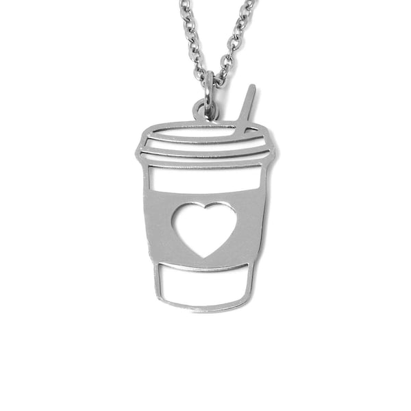 Collier de tasse de café, pendentif d'amant de caféine, bijoux de tasse de café en acier inoxydable