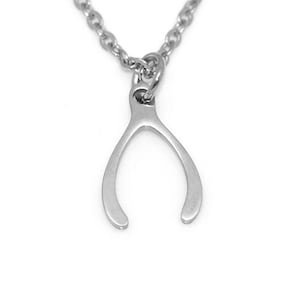 Small Wishbone Necklace, Luck Charm, Stainless Steel Jewelry