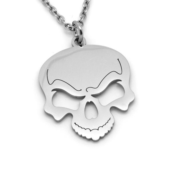 Evil Skull Pendant Necklace in Stainless Steel, Halloween Jewelry