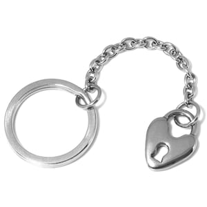 Heart Shaped Padlock Keychain in Stainless Steel with 25 mm Key Ring