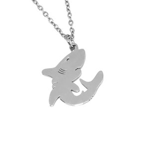 Shark Necklace, Beach Pendant, Ocean Animal Jewelry in Stainless Steel
