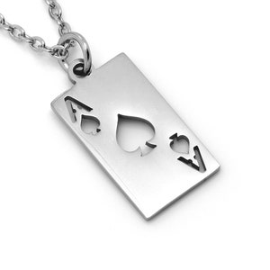 Schoppenaasketting, speelkaarthanger, deksieraden van roestvrij staal