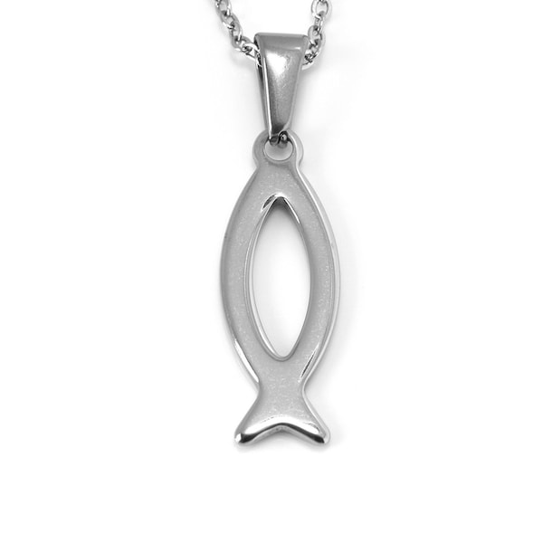 Collier pendentif poisson Jésus, charme Ichthys, bijoux symbole chrétien en acier inoxydable