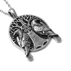 Hugin Munin Raven Necklace, Bird Pendant, Viking Jewelry in Stainless Steel