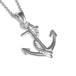 Sterling Silver Anchor and Rope Necklace, Sailor Jewelry, Nautical Pendant