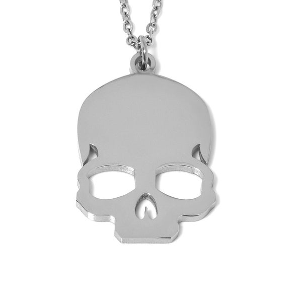 Human Skull Necklace, Skeleton Memento Mori Pendant, Halloween Jewelry in Stainless Steel