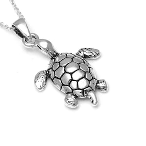 Collier tortue, pendentif tortue, bijoux animal marin en argent sterling
