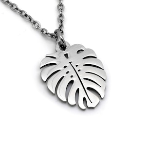 Monstera Leaf Necklace, Plant Pendant in Stainless Steel, Nature Jewelry