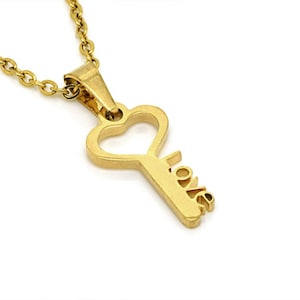 Gouden Hartsleutel met ketting van de Tekst van de Liefde, De Hanger van het Woord, Sleutel aan Mijn Juwelen van het Hart in Roestvrij Staal