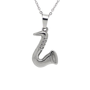 Saxophone Necklace in Stainless Steel, Musical Instrument Pendant, Musician Jewelry