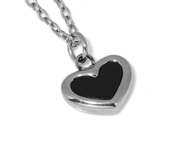 Black Heart Necklace, Love Pendant, Valentine's Day Jewelry in Stainless Steel