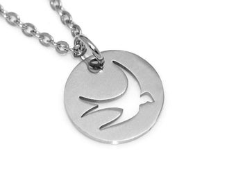 Swallow Plate Necklace, Migrating Bird Charm, Animal Cut Out Jewelry