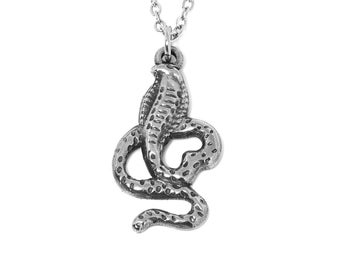 Cobra Snake Necklace, Serpent Pendant, Reptile Jewelry in Stainless Steel